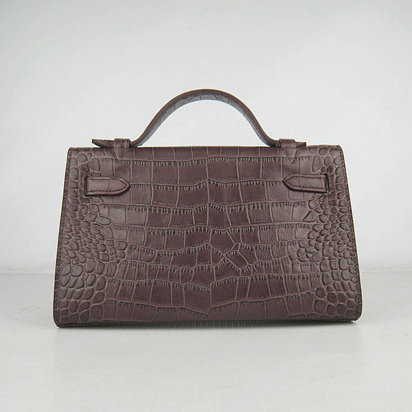 AAA Hermes Kelly 22 CM Crocodile Veins Leather Handbag Coffee H008 On Sale - Click Image to Close